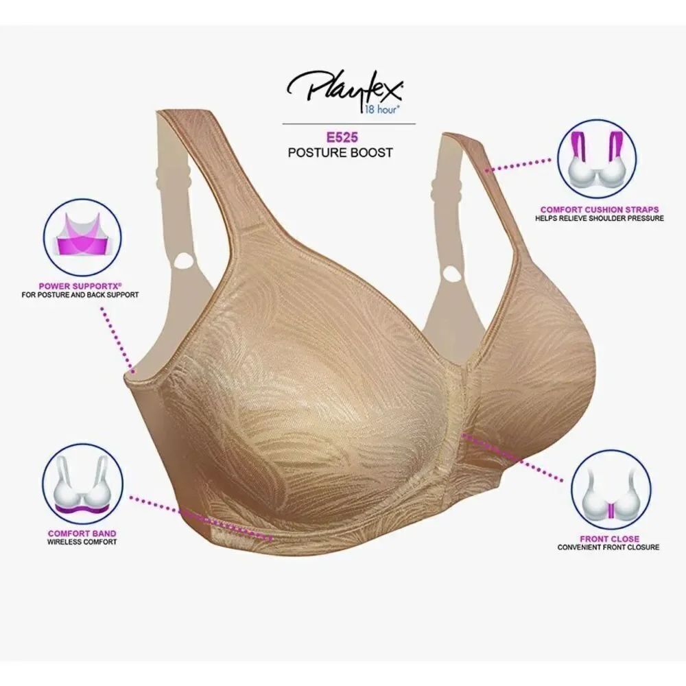 Playtex Women's 18 Hour 36B BLACK Front Close Wirefree Back Support Posture Full - Picture 12 of 13